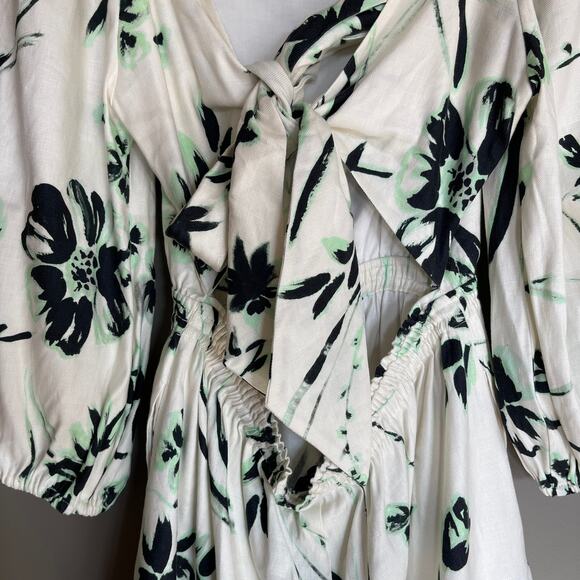 NWT Tanya Taylor‎ Stevie Romper Size Small Floral Linen Square Neck Puff Sleeve - Picture 15 of 16